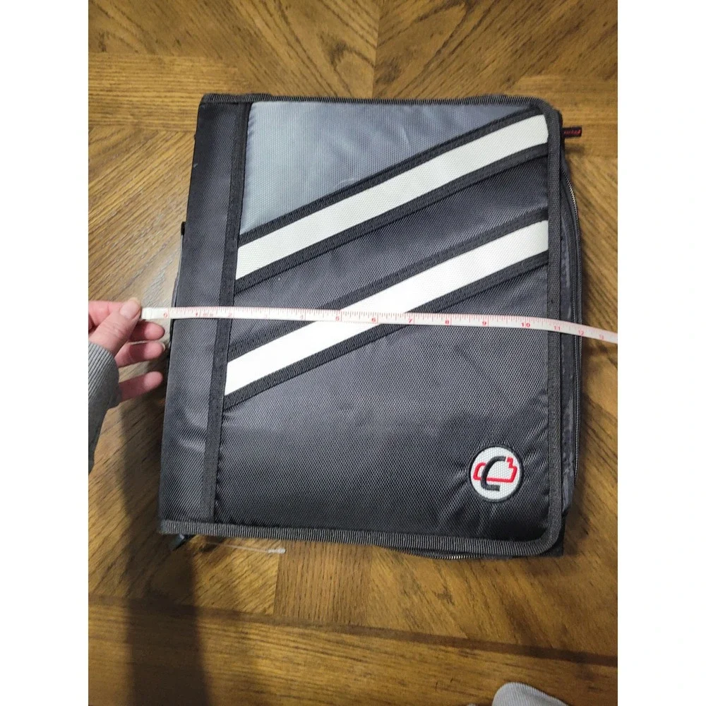 Case-it 3 Ring Zipper Binder‎ Black Grey White Stripe with Shoulder Strap 3 Inch
